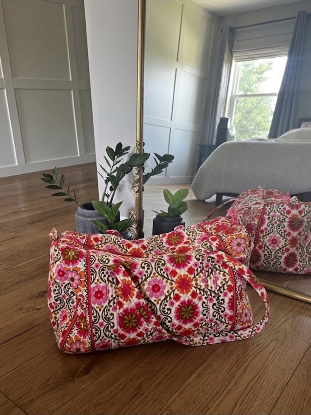 Vera Bradley Pink Orange Floral Quilted Weekender